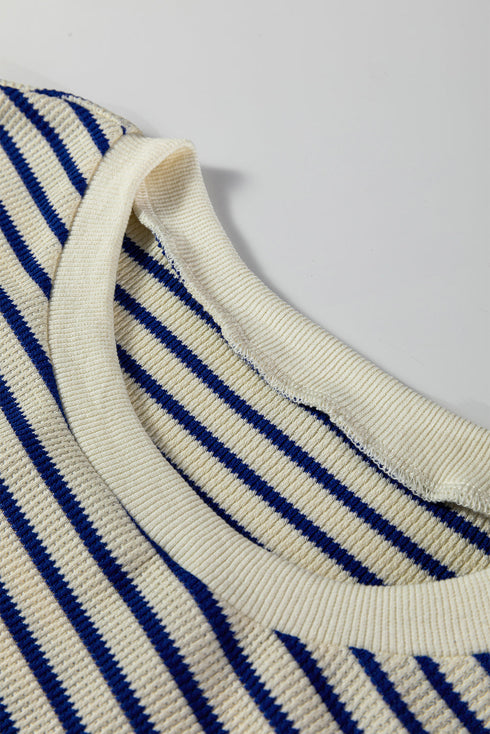 Striped Elbow Patch Drop Shoulder Pullover Sweatshirt