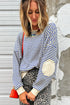 Striped Elbow Patch Drop Shoulder Pullover Sweatshirt