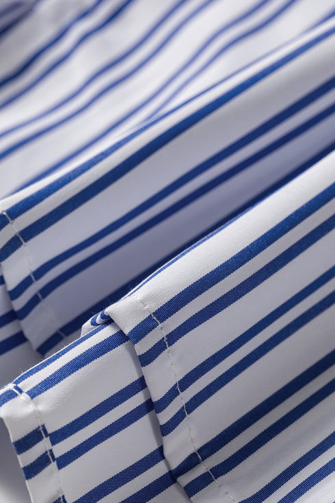 Striped Embroidered Detail Button Front Long Sleeve Casual Shirt