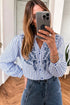 Striped Embroidered Detail Button Front Long Sleeve Casual Shirt