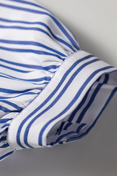 Striped Embroidered Detail Button Front Long Sleeve Casual Shirt
