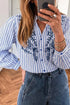 Striped Embroidered Detail Button Front Long Sleeve Casual Shirt