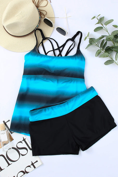 Striped Empire Waist Tankini Top With Boy Shorts