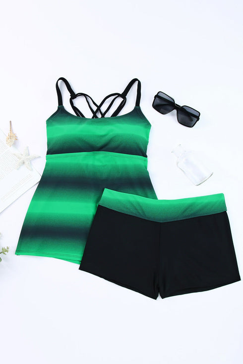 Striped Empire Waist Tankini Top With Boy Shorts