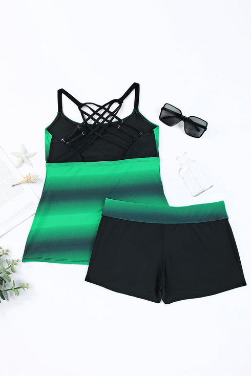 Striped Empire Waist Tankini Top With Boy Shorts