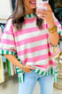 Striped Exposed Seam Border Trim Patchwork Top