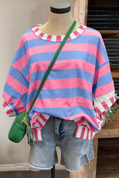 Striped Exposed Seam Border Trim Patchwork Top
