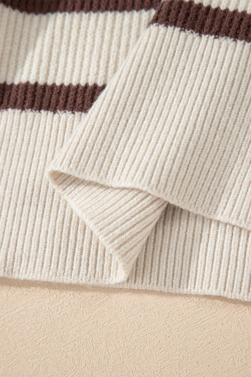 Striped Exposed Seam Button Front Henley Sweater