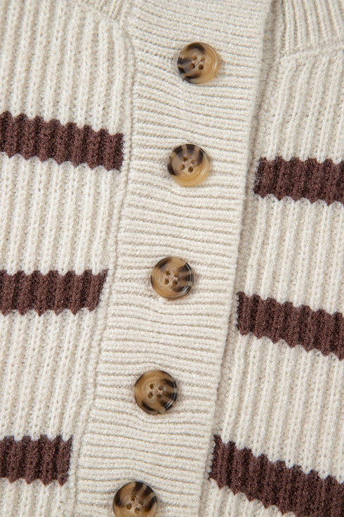 Striped Exposed Seam Button Front Henley Sweater