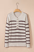 Striped Exposed Seam Button Front Henley Sweater