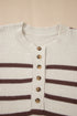 Striped Exposed Seam Button Front Henley Sweater