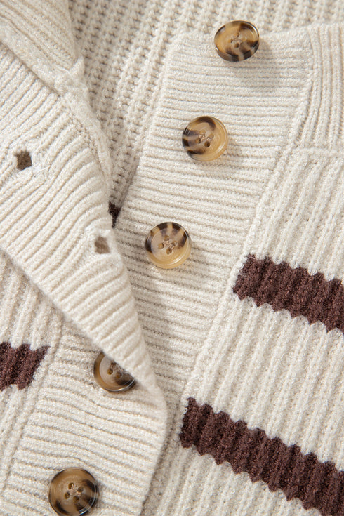 Striped Exposed Seam Button Front Henley Sweater