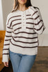 Striped Exposed Seam Button Front Henley Sweater