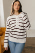 Striped Exposed Seam Button Front Henley Sweater