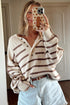 Striped Exposed Seam Button Front Henley Sweater