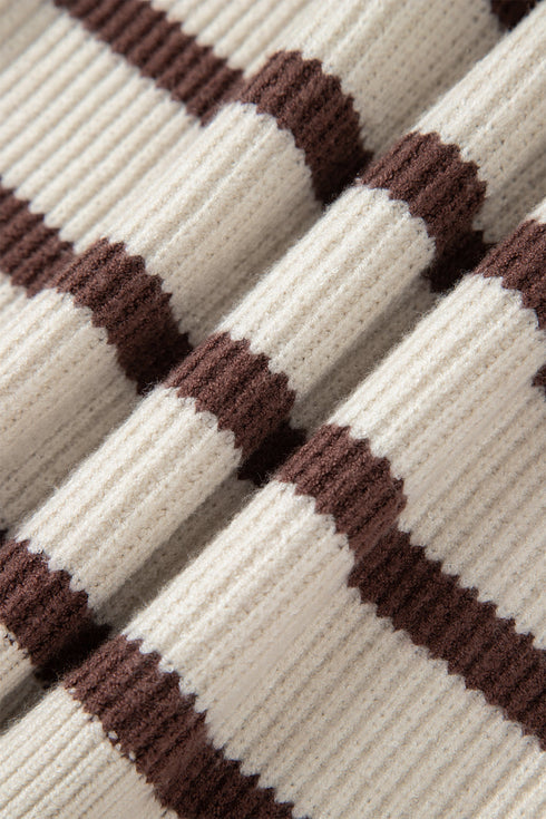 Striped Exposed Seam Button Front Henley Sweater