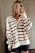 Striped Exposed Seam Button Front Henley Sweater