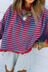Striped Exposed Seam Contrast Rib Trim Oversize Sweatshirt