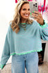 Striped Exposed Seam Contrast Rib Trim Oversize Sweatshirt