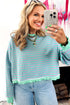 Striped Exposed Seam Contrast Rib Trim Oversize Sweatshirt