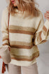 Striped Exposed Seam Contrast Trim Drop Shoulder Sweater