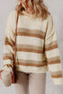Striped Exposed Seam Contrast Trim Drop Shoulder Sweater