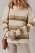 Striped Exposed Seam Contrast Trim Drop Shoulder Sweater