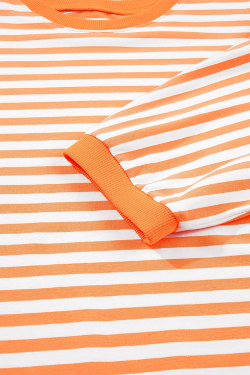 Striped Exposed Seam Patchwork Cotton Blend Pullover Top