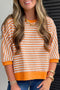 Striped Exposed Seam Patchwork Cotton Blend Pullover Top