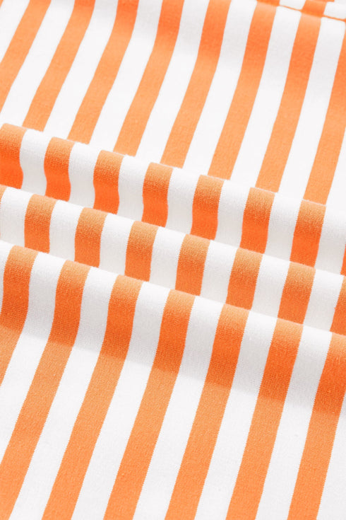 Striped Exposed Seam Patchwork Cotton Blend Pullover Top