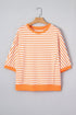Striped Exposed Seam Patchwork Cotton Blend Pullover Top