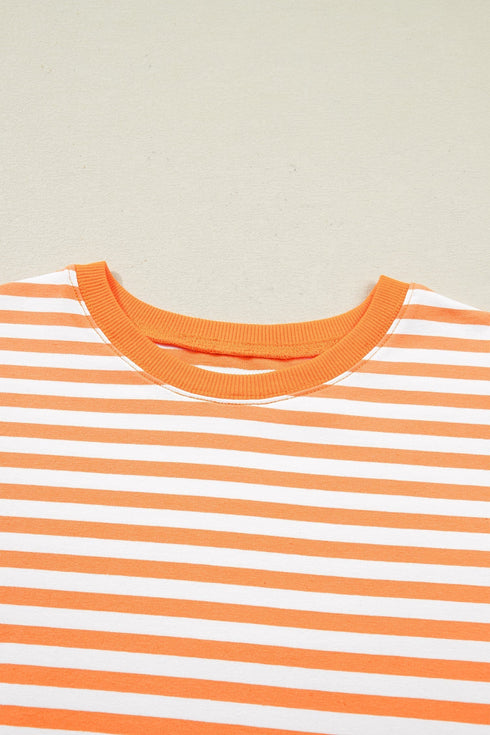 Striped Exposed Seam Patchwork Cotton Blend Pullover Top