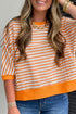 Striped Exposed Seam Patchwork Cotton Blend Pullover Top