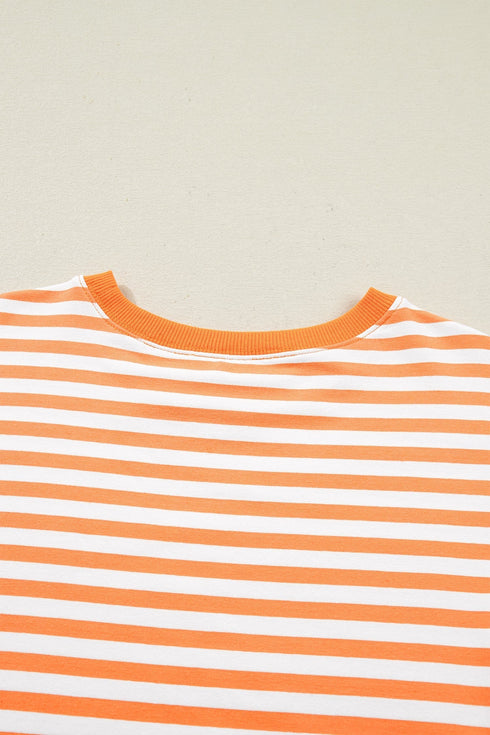 Striped Exposed Seam Patchwork Cotton Blend Pullover Top