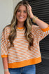 Striped Exposed Seam Patchwork Cotton Blend Pullover Top