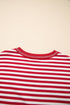 Striped Exposed Seam V Neck Balloon Sleeve Cotton Blend Top