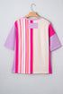 Striped Floral Applique Mixed Print Half Sleeve Top