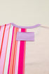 Striped Floral Applique Mixed Print Half Sleeve Top