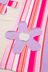 Striped Floral Applique Mixed Print Half Sleeve Top
