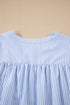 Striped Floral Embroidered Button Front Balloon Sleeve Blouse