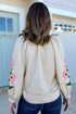 Striped Floral Embroidered V Neck Long Sleeve Blouse