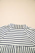 Striped Floral Embroidered V Neck Short Sleeve Blouse
