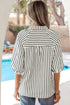 Striped Floral Embroidered V Neck Short Sleeve Blouse