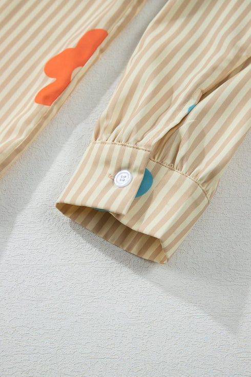 Striped Floral Print Oversized Button Up Shirt