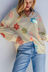 Striped Floral Print Oversized Button Up Shirt