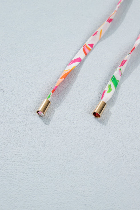 Striped Floral Print Tie Neck Puff Sleeve Mini Dress