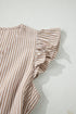 Striped Flutter Sleeve Button Front Slit A Line Maxi Dress