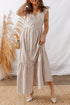 Striped Flutter Sleeve Button Front Slit A Line Maxi Dress