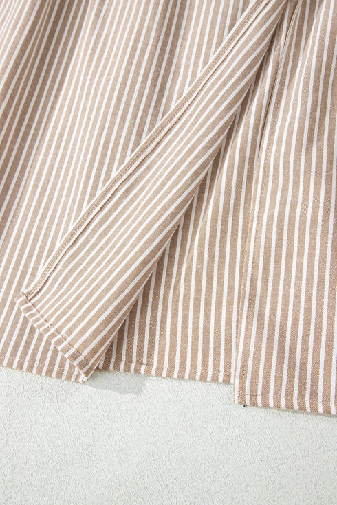 Striped Flutter Sleeve Button Front Slit A Line Maxi Dress