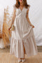 Striped Flutter Sleeve Button Front Slit A Line Maxi Dress